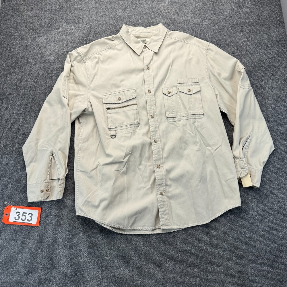 Banana Republic Safari Fishing Shirt Mens L Beige Long Sleeve Collared Button Up